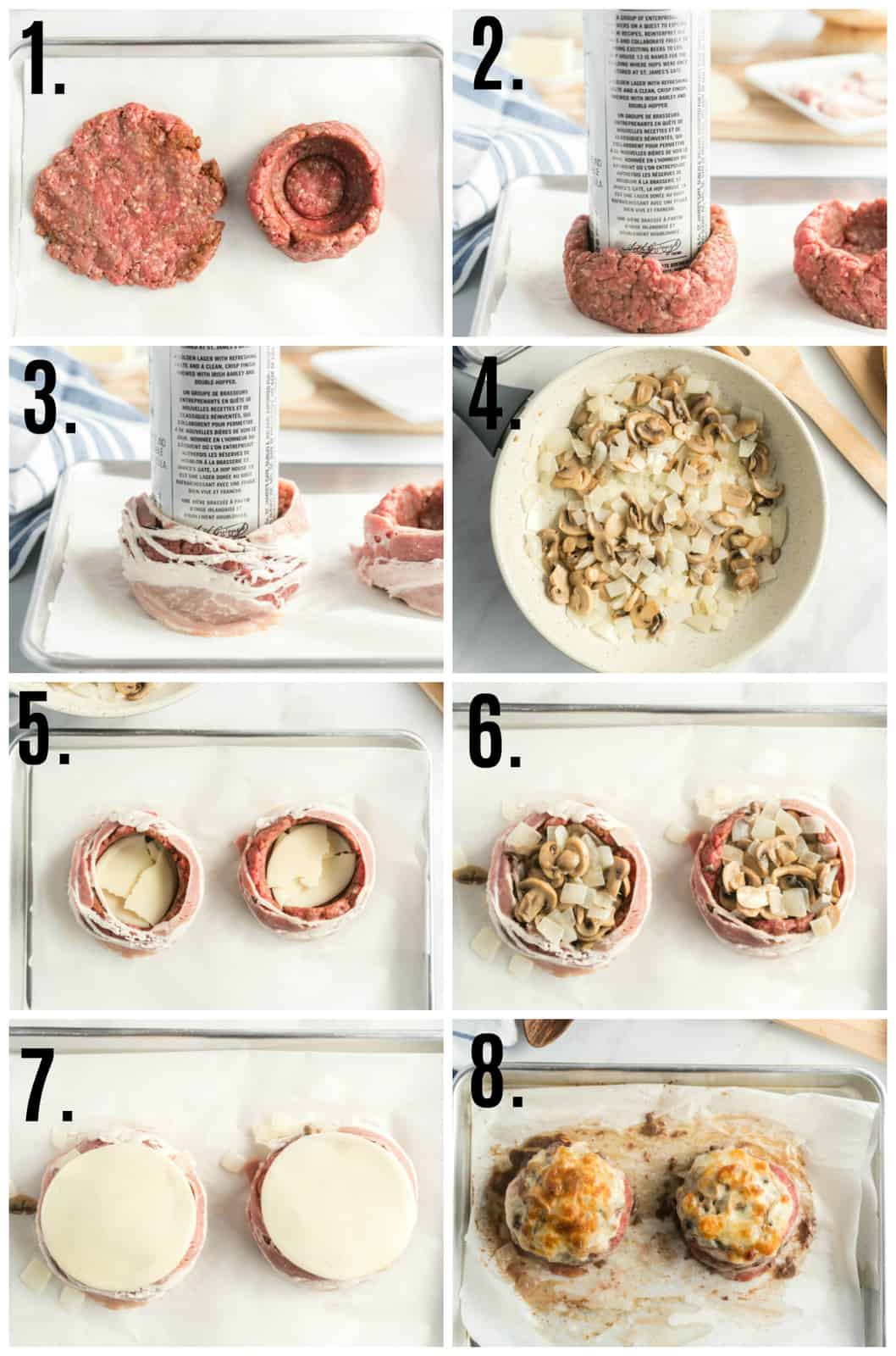 Step by step photos on how to make beer can burgers