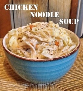 Chicken Noodle Soup I blow bowl topped with salt and pepper