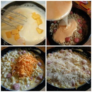 Step by step photos whooping sheet sauce and topping the Mac and cheese