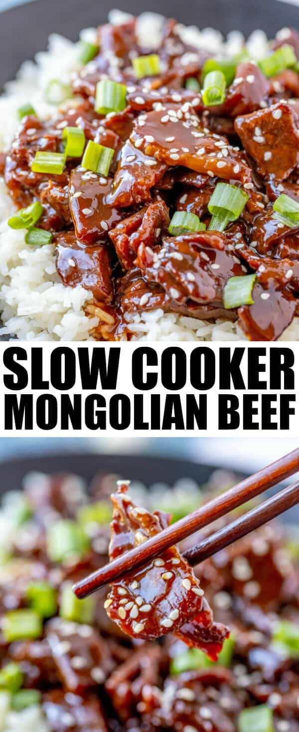 Easy, sweet and full of flavor this Slow Cooker Mongolian Beef is the perfect weeknight recipe to feed the whole crowd. A copycat takeout dish that saves you money! #takeout #takeoutfakeout #chinese #beef #slowcooker #crockpot #easyrecipe
