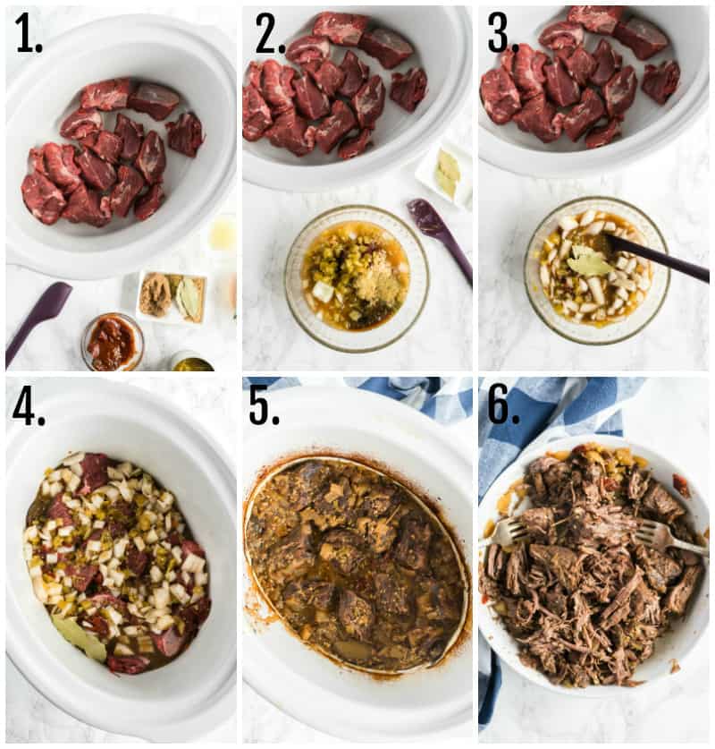 Step by step photos on how to make slow cooker barbacoa beef