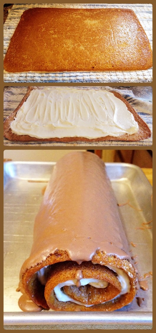 Step by step photos on how to make salted caramel pumpkin roll