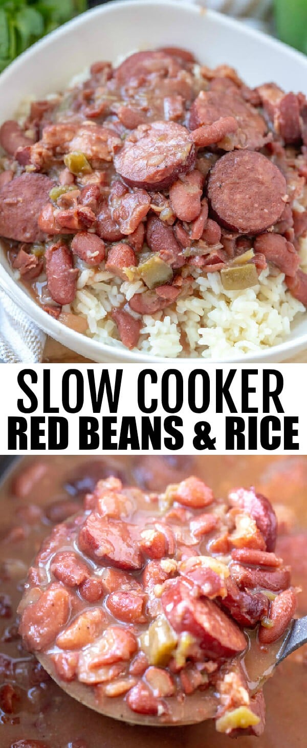 Want pure comfort but don't want to put in the effort? This Slow Cooker Red Beans and Rice is a fix it and forget it classic dish that will feed a crowd. #slowcooker #crockpot #redbeansandrice #southern #recipe #sausage #spicy