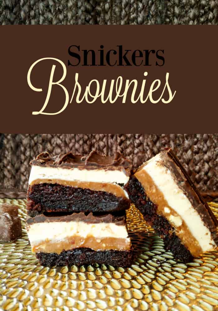 Snickers Brownies showing layers stacked on top of one another