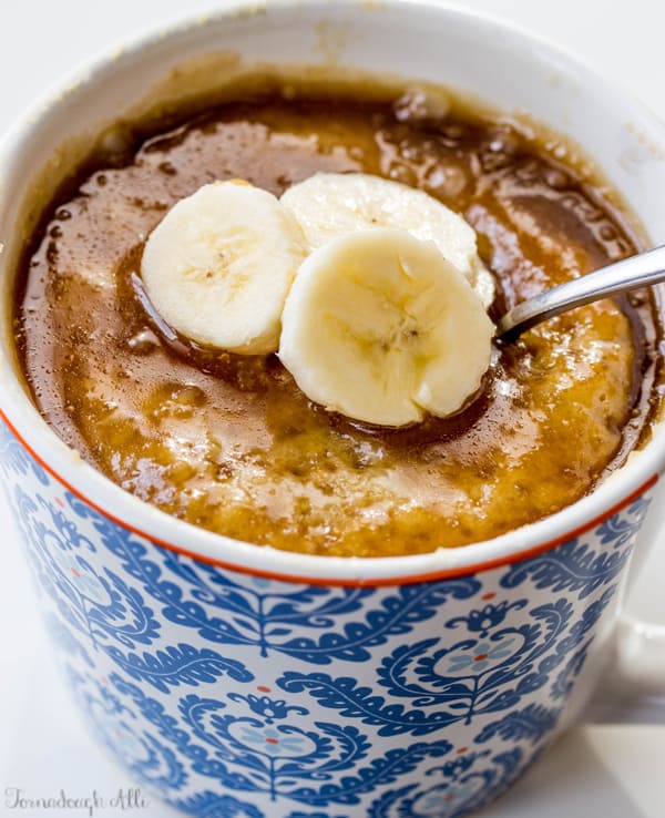 Spoon going into banana mug cake