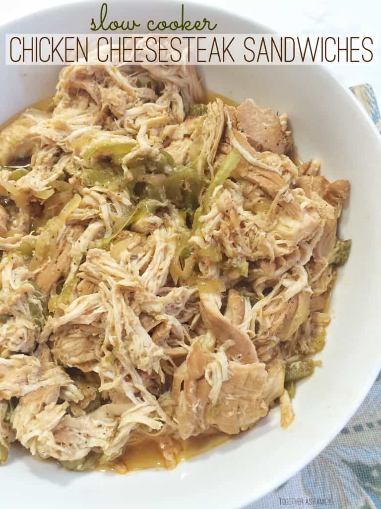 Crockpot Cheesesteak Pulled Chicken