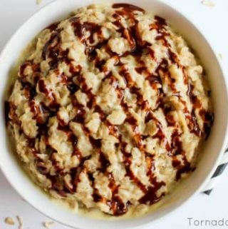 Overhead of Boston Cream Pie Oatmeal