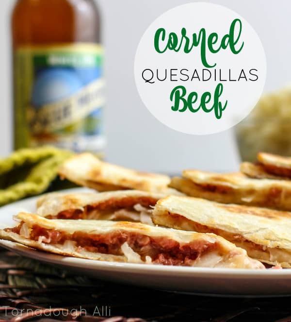 Corned Beef Quesadilla stacked on plate