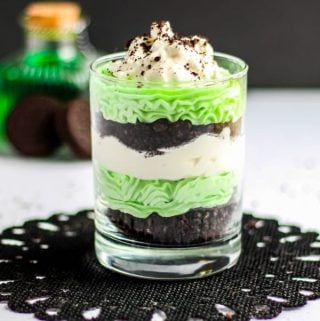 Mint Cheesecake and Oreo Trifles in clear glass