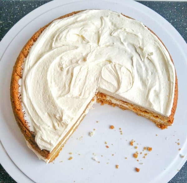 Overhead of Cookie Cake with slices taken out