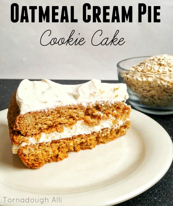 Oatmeal Cream Pie Cookie Cake on white plate