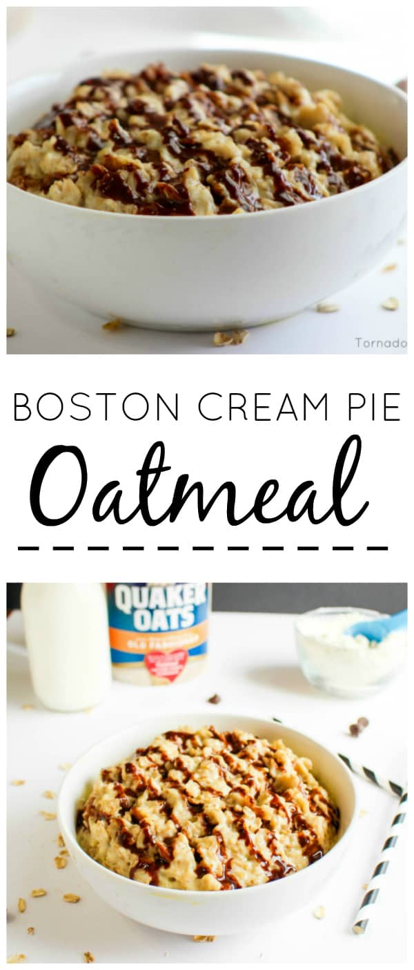 Quaker Boston Cream Pie Oatmeal Collage with text