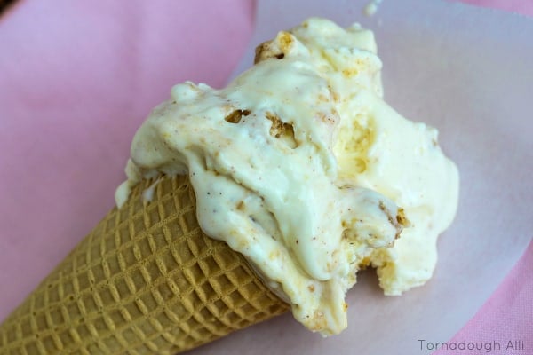 Apple crisp ice cream in waffle cone