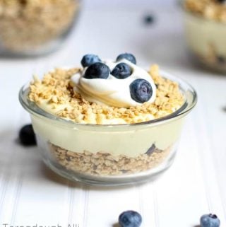 Lemon Curd Blueberry Parfaits in glass bowl