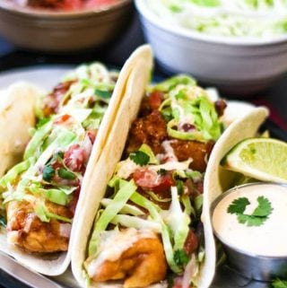 Fish Tacos on silver platter