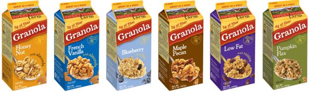 Various brands of granola in packages