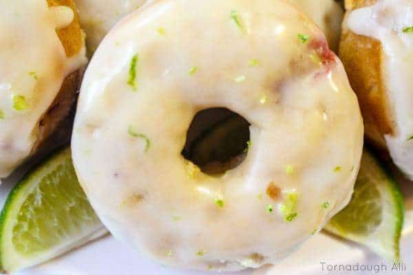 Up close of glaze on one Strawberry Lime Donut
