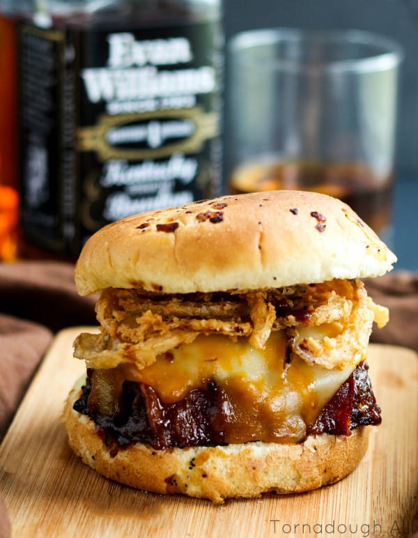 Meatloaf Sandwich on cutting board on onion bun