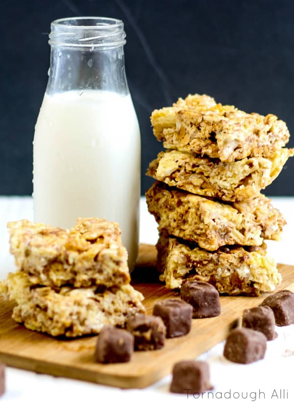 Salty Sweet Ruffles Treats on cutting board with milk