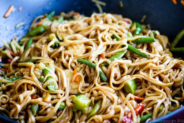 Mongolian Noodles in large wok