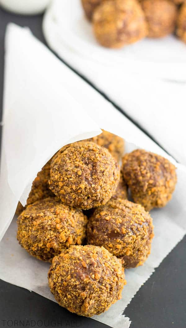 Butterfinger Donut Holes overhead in parchment cone