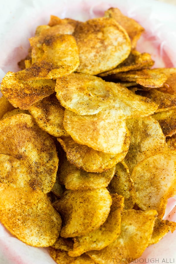 Overhead of Potato Chips in basket