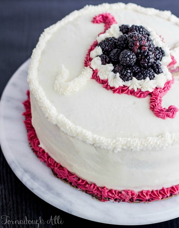 Lemon Poppyseed Cake on marble serving platter