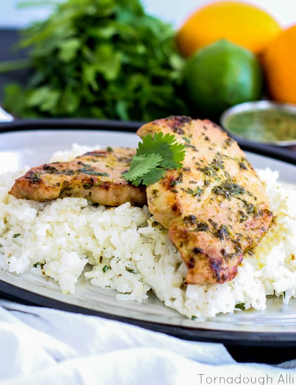 Mojo Pork Chops with Cilantro Sour Cream Rice - Tornadough Alli