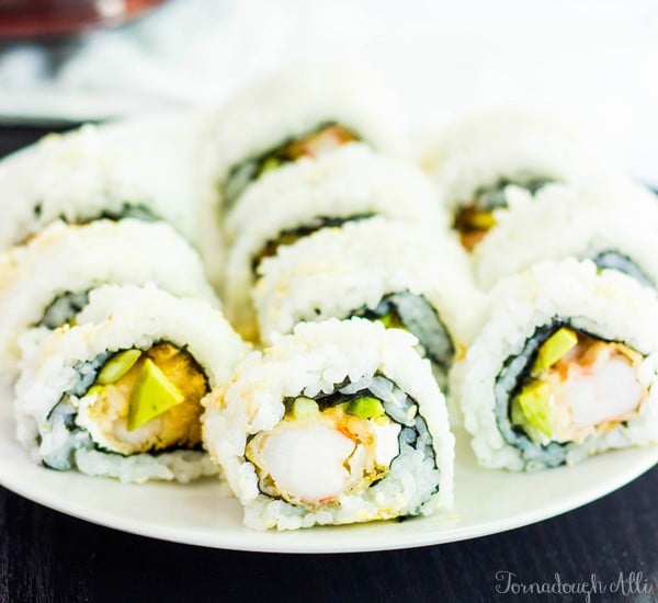 White plate with tempura rolls