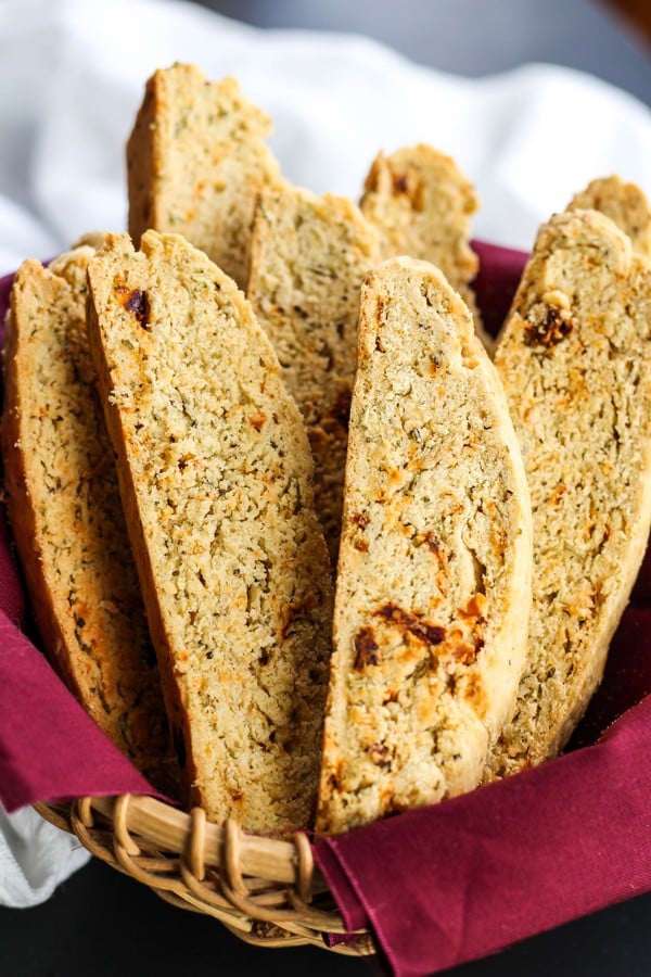 Sun-Dried Tomato and Her BIscotti in a bread basket