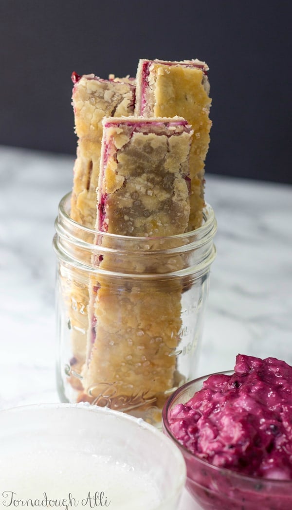 Blackberry Cream Cheese Pie Dippers in mason jar