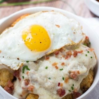 Sausage and Gravy Breakfast Poutine up close