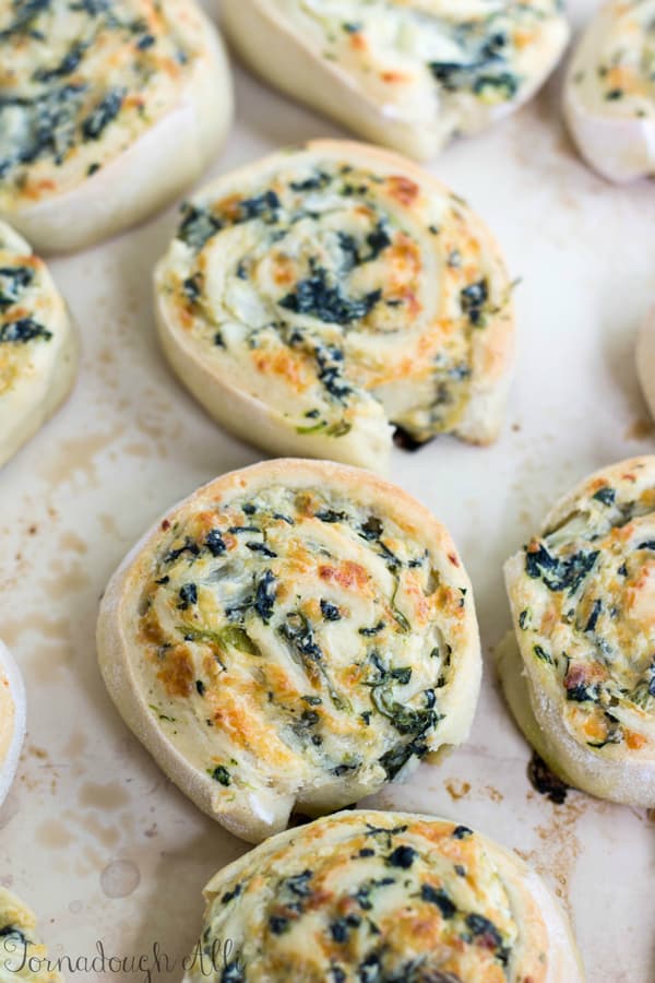 Overhead of Pinwheels on baking sheet