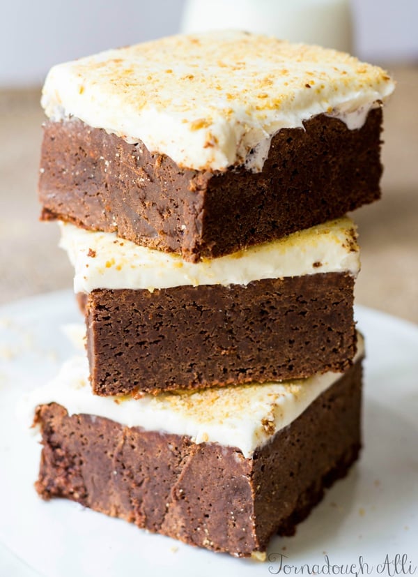 Three brownies stacked on top of one another