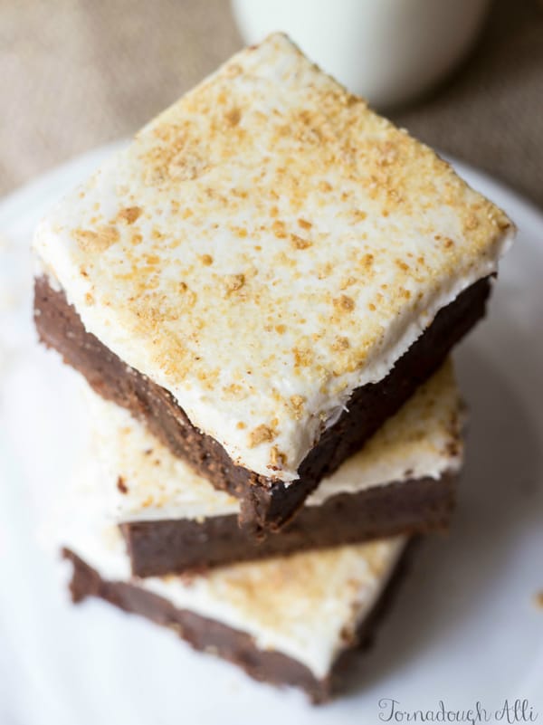 Overhead of stacked brownies