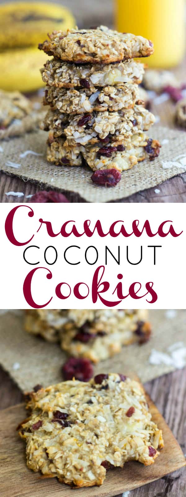 Cranana Coconut Cookies Pinterest image with words in middle