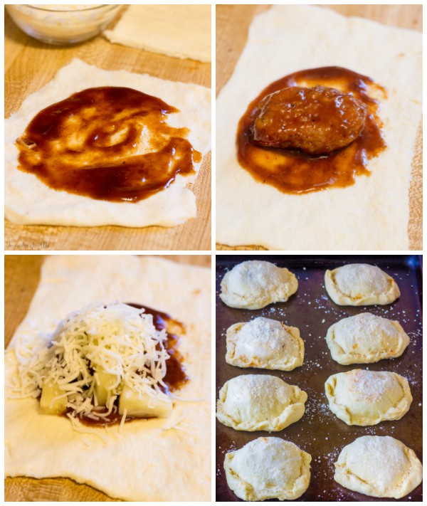 Step by step photos on how to make BBQ Chicken Pizza Pockets