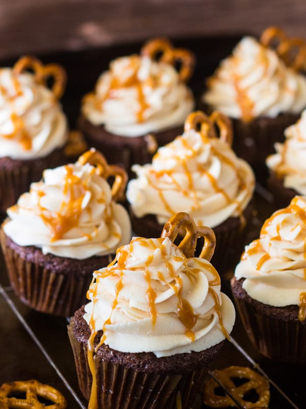 Multiple Chocolate Stout Pub Cupcakes on baking sheet