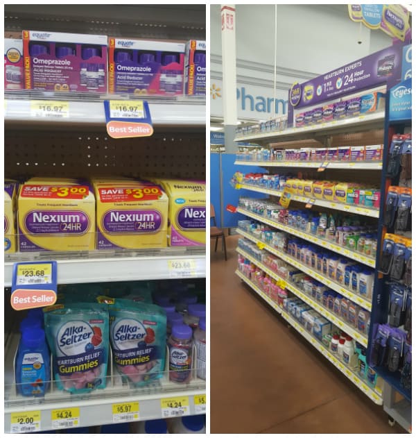 Medicine aisle in Walmart collage