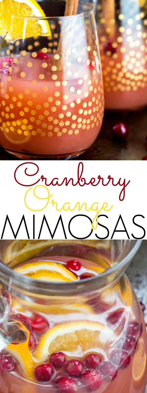 Cranberry Orange Mimosas  collage with words in middle