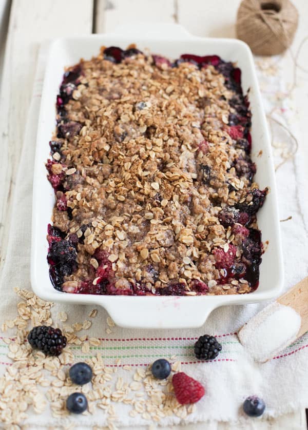 Give up the pre made store desserts and step in to sweet comfort food with this easy to make, no-fuss mixed berry crisp. Travels great, soothes your soul. 