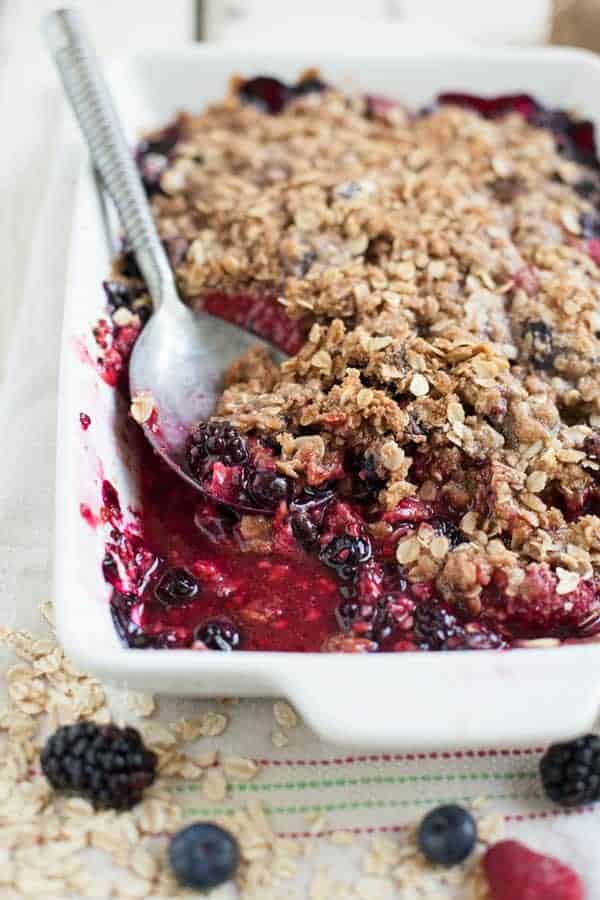 Give up the pre made store desserts and step in to sweet comfort food with this easy to make, no-fuss mixed berry crisp. Travels great, soothes your soul. 