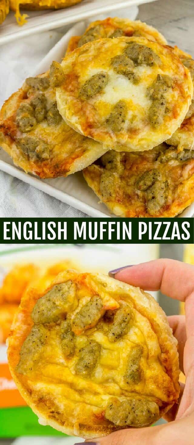 English Muffin Pizzas {An Easy Kid-Friendly Back to School Recipe} pizza/English muffin/back to school Simple, tasty and fun these English Muffin Pizzas are a kid-friendly favorite that contain 4 ingredients and are easily adaptable to customize for your favorite pizza toppings!