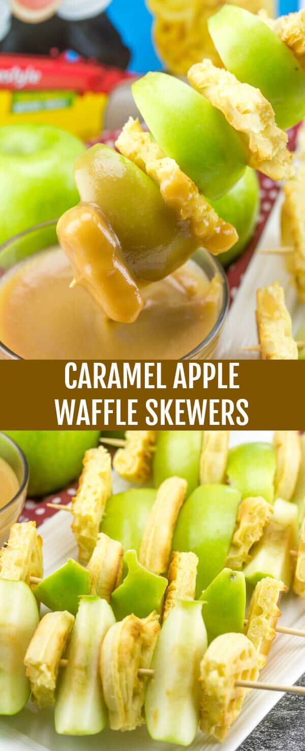 Caramel Apple Waffle Skewers {A Quick and Easy Fun Fall Snack} waffles/apples/caramel sauce Fun and easy these Caramel Apple Waffle Skewers are a quick and easy snack idea that the kids absolutely love and will have fun helping make!