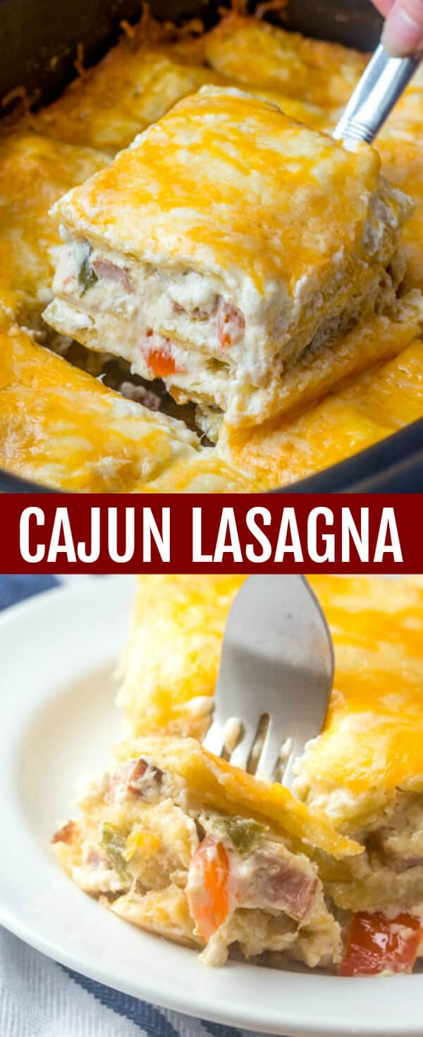 Spicy, layered and creamy this Cajun Lasagna is a delicious and fun take on a traditional dish with a southern flair. #cajun #lasagna #recipe #pasta #chicken #sausage