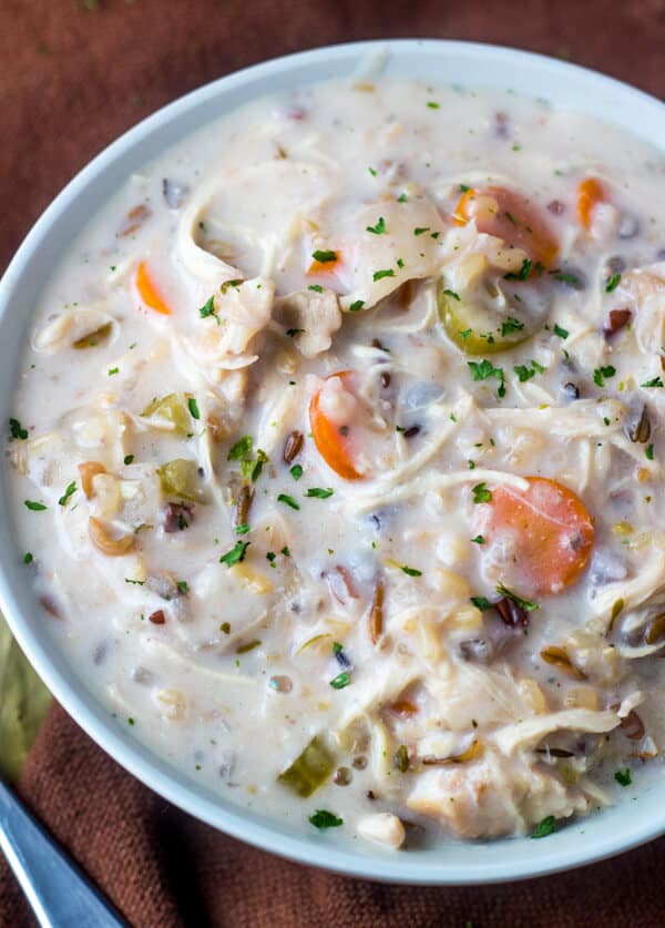 Slow Cooker Chicken Wild Rice Soup {A Warm Weather Comfort Soup}