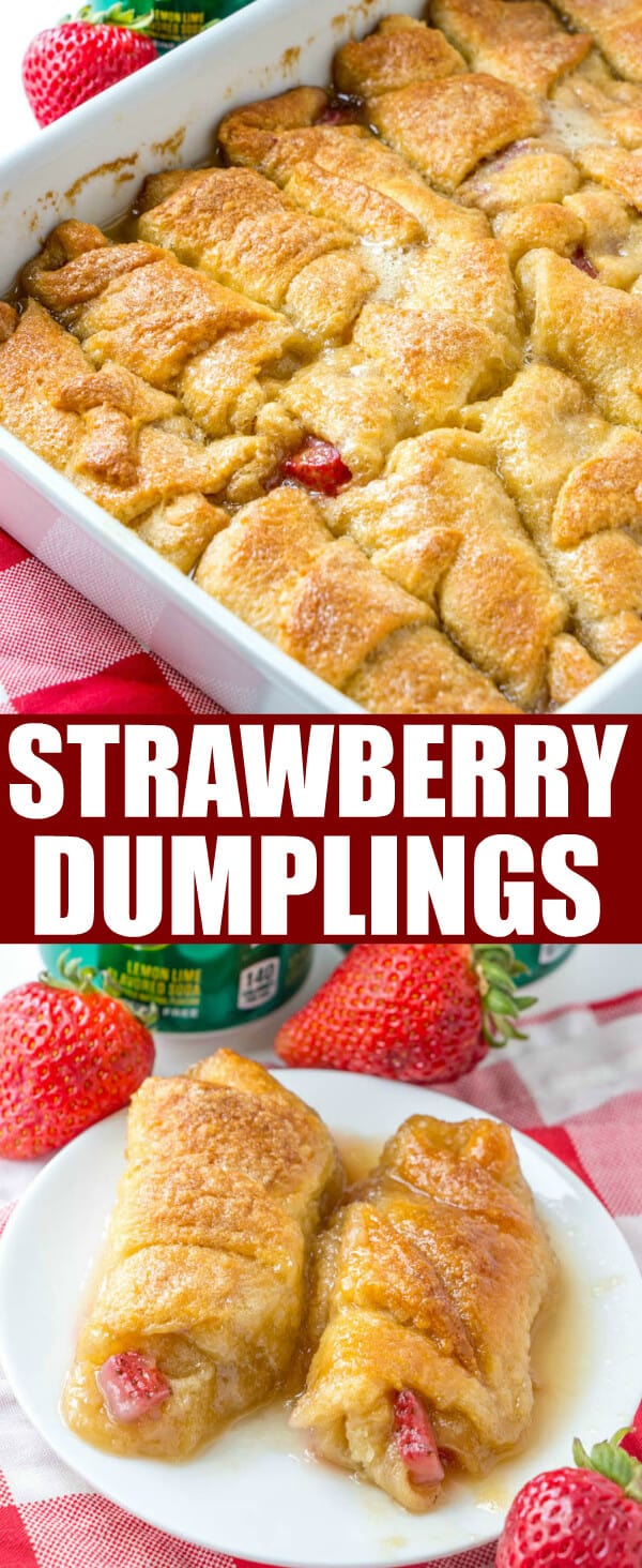These crescent roll Strawberry Dumplings is a fun and easy dessert recipe that is perfect for the summer months! Easy and delicious this is a family favorite. #strawberry #strawberries #desserts #crescentrolls