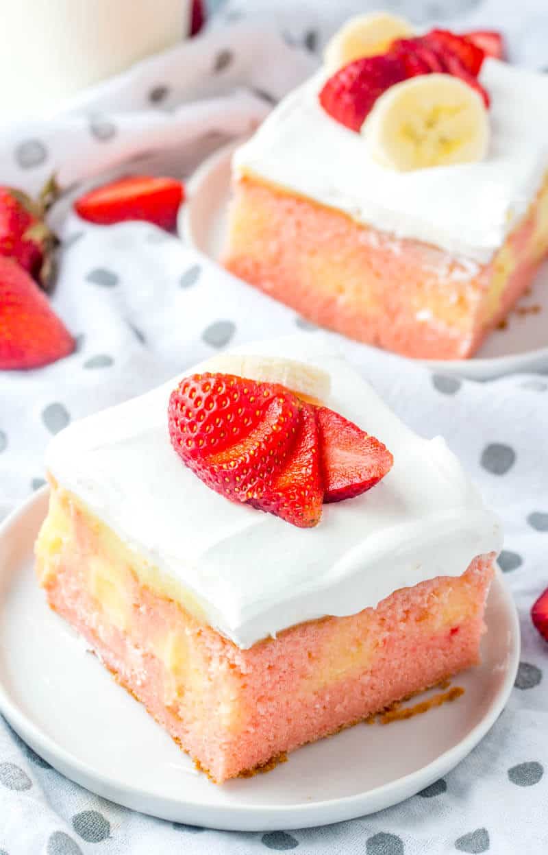 Strawberry Banana Poke Cake