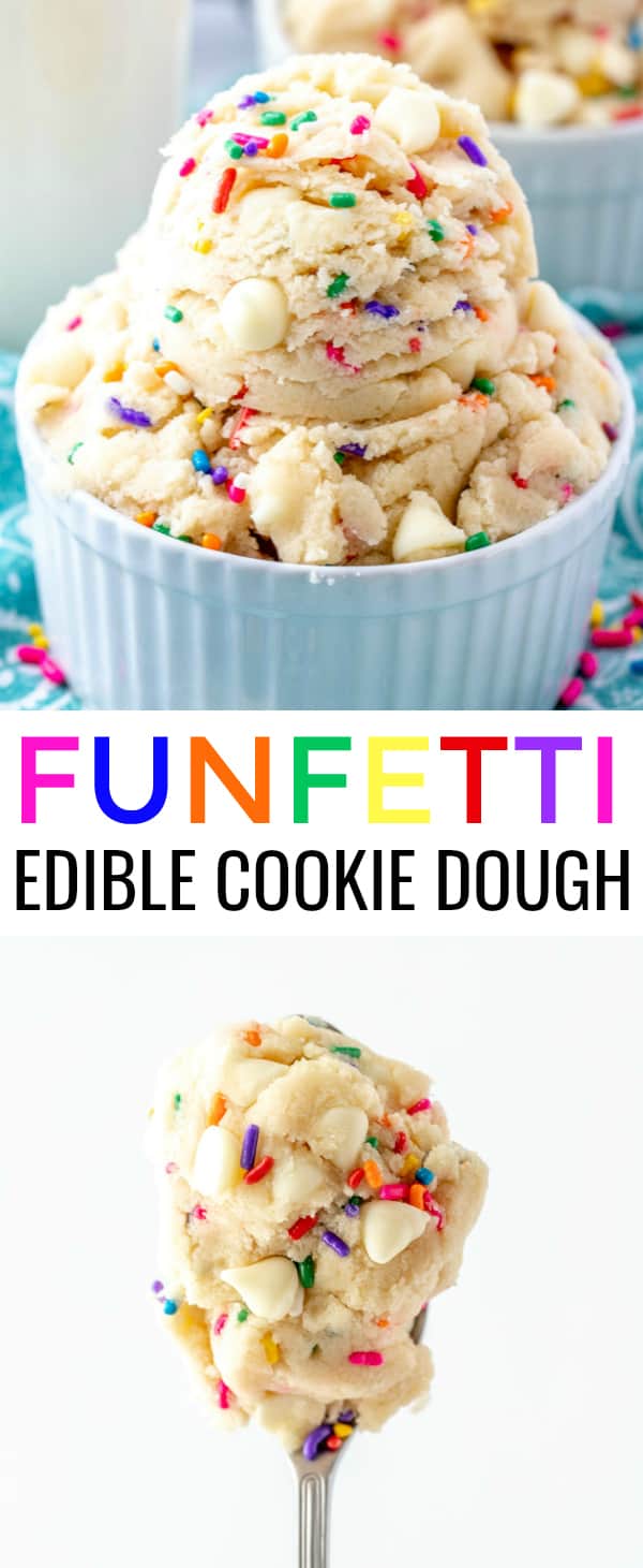 Have a sweet tooth? This quick and easy Funfetti Edible Cookie Dough makes the perfect snack any time of day, minimal ingredients and the kids love it. #cookie #cookiedough #dessert #treats #sweets #kidfriendly #homemade
