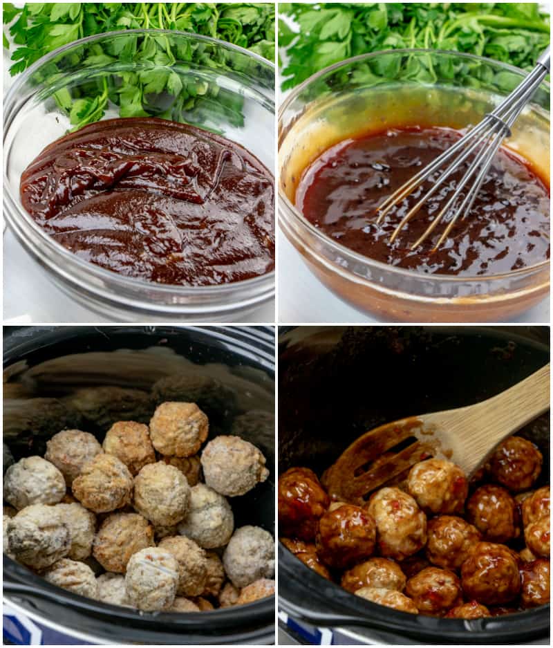 Honey BBQ Crockpot Meatballs in process photos